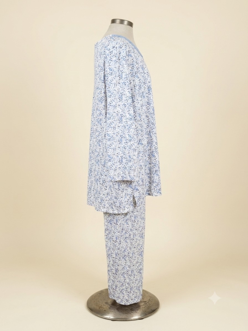 Celestial Dreams Plus Size Pajama Set - Light Blue And Lilac Floral on White - Picture 2 of 6